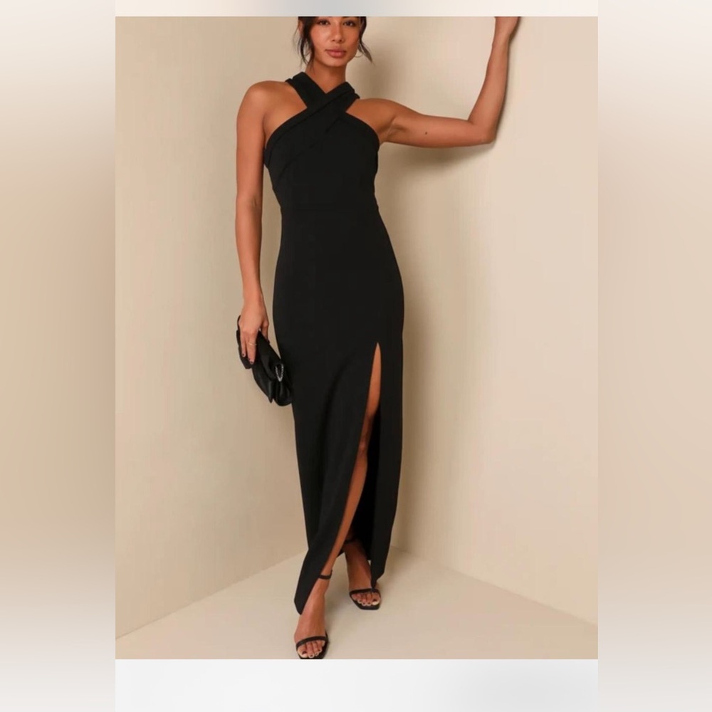 Lulu's Black Halter Sheath Maxi Dress